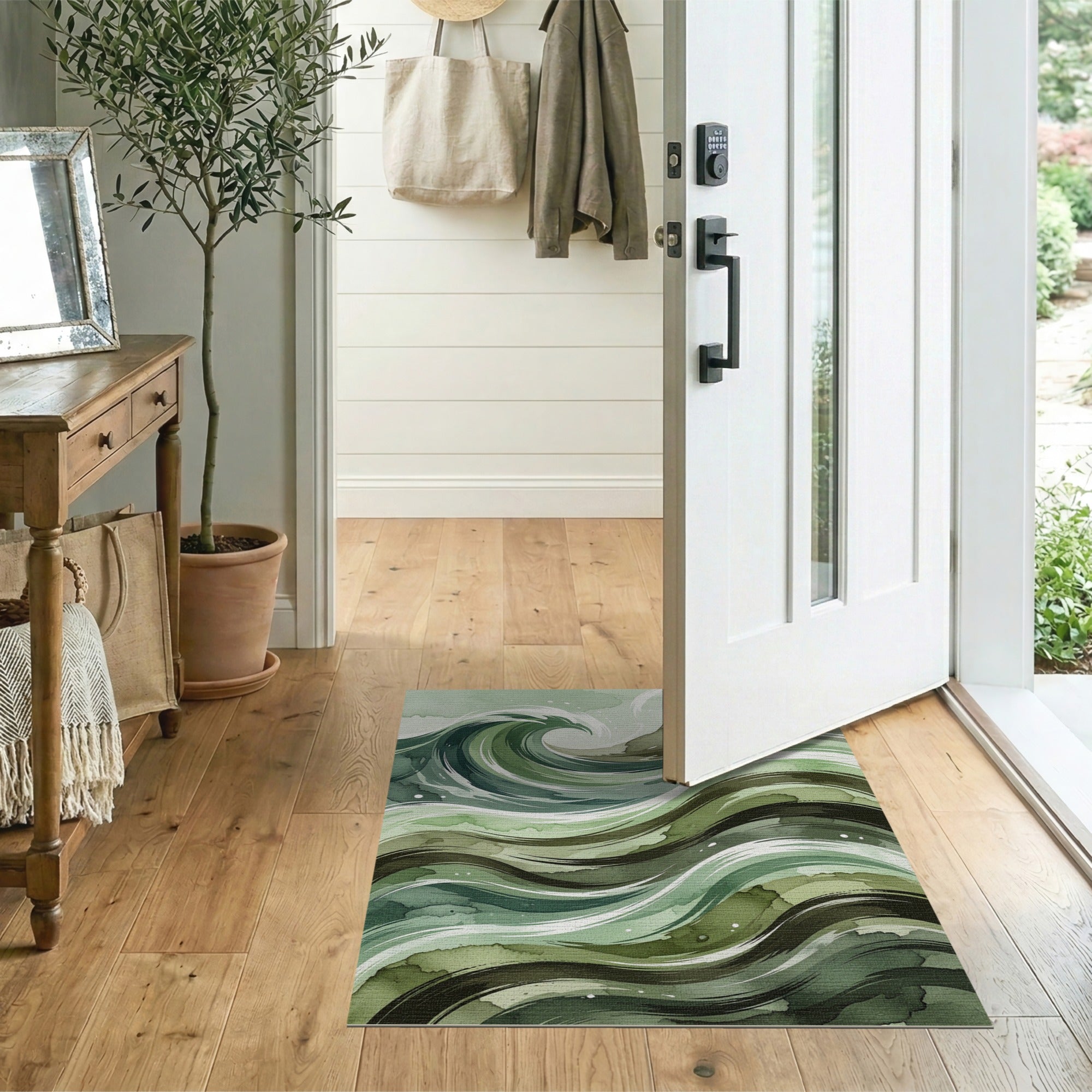 Lush Green Ocean Waves Area Rug