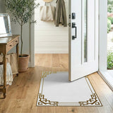 Golden Art Deco Geometric Border Rug