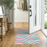 Wavy Pink Teal Grey Geometric Area Rug