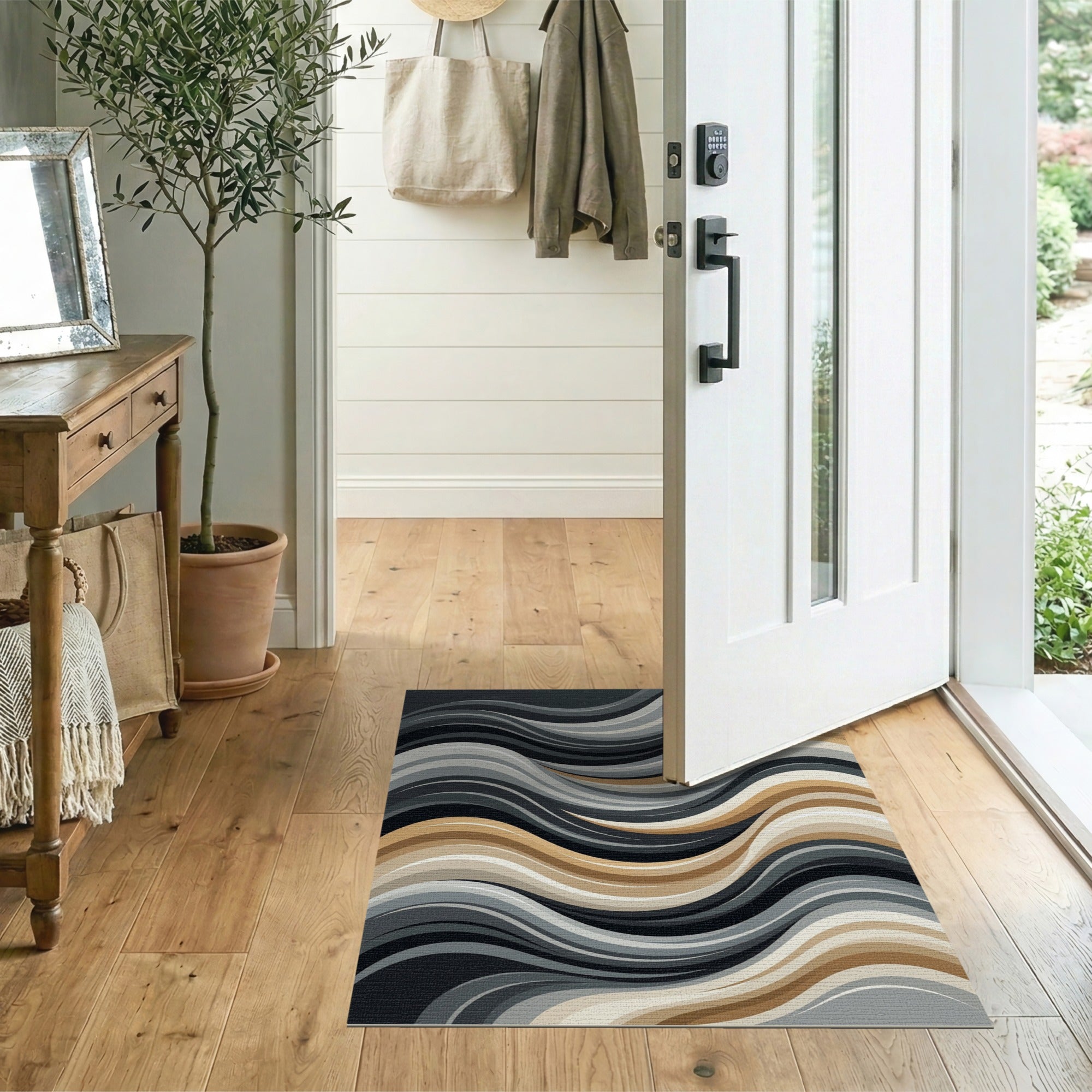 Sweeping Waves Abstract Grey Area Rug