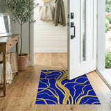 Golden Swirls on Navy Blue Abstract Area Rug