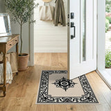 Black and White Ornate Black Floral Medallion Area Rug