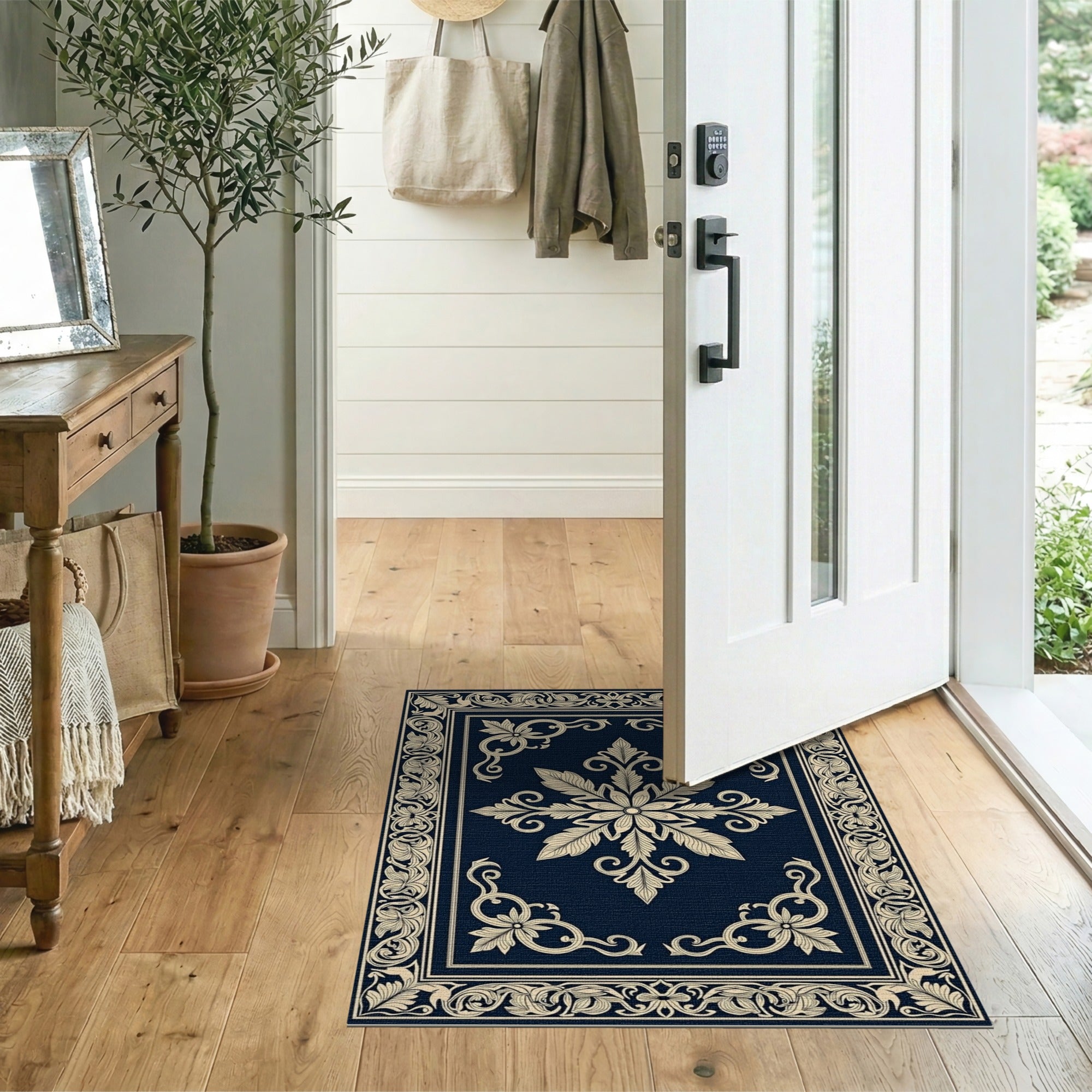 Floral Vintage Navy Ornate Floral Medallion Area Rug