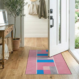 Vibrant Pink Blue Block Geometric Area Rug