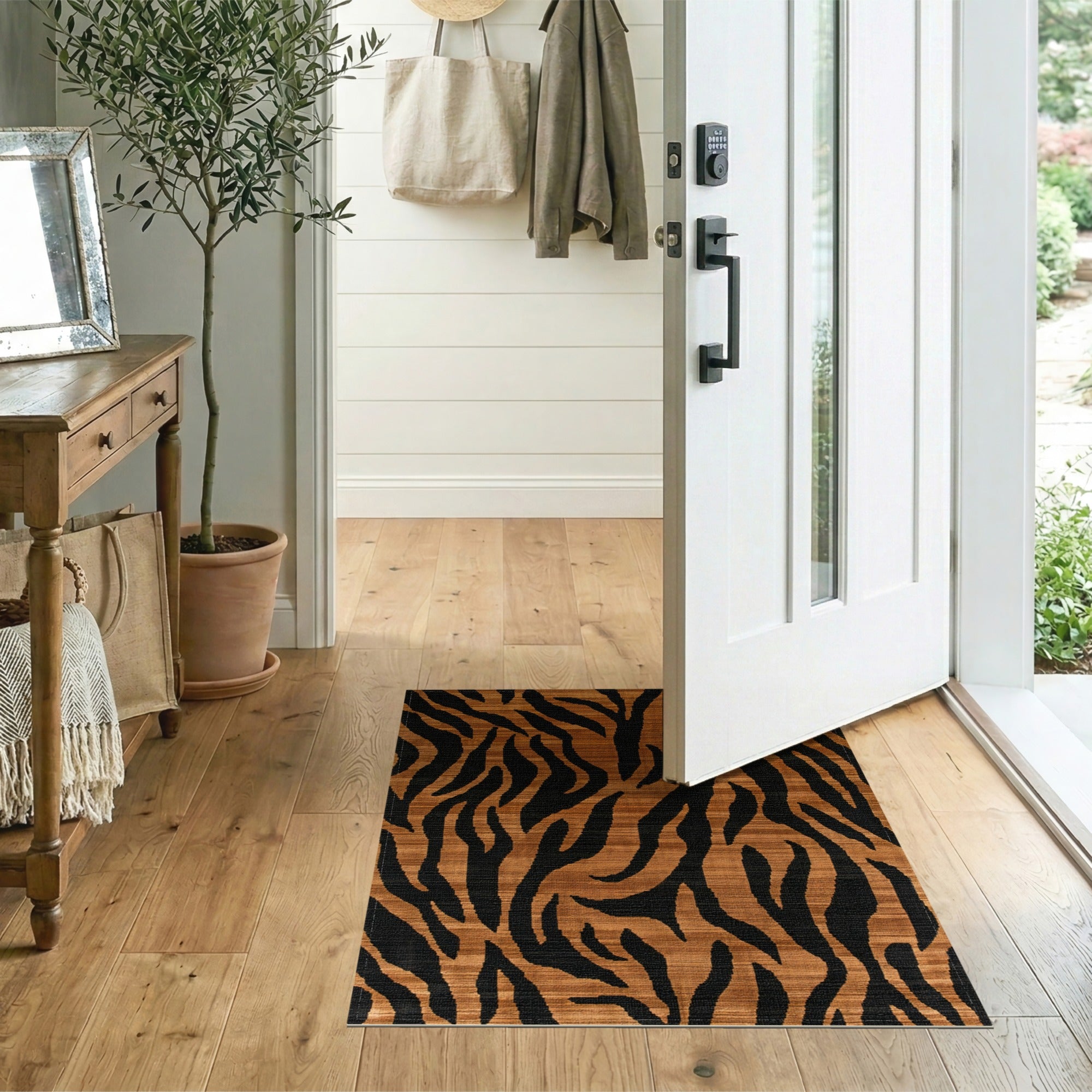Tiger Stripe Area Rug in Bold Black Orange