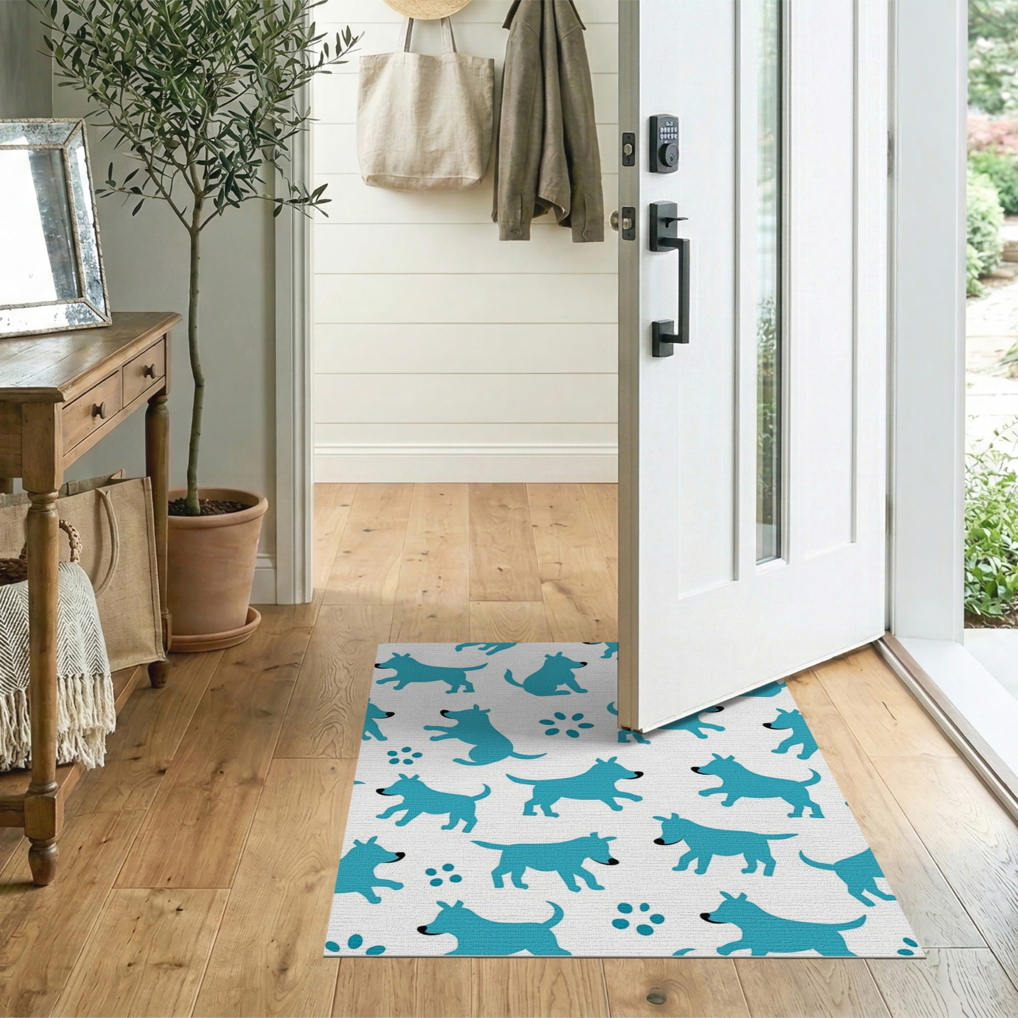 Playful Blue Cartoon Dogs Area Rug