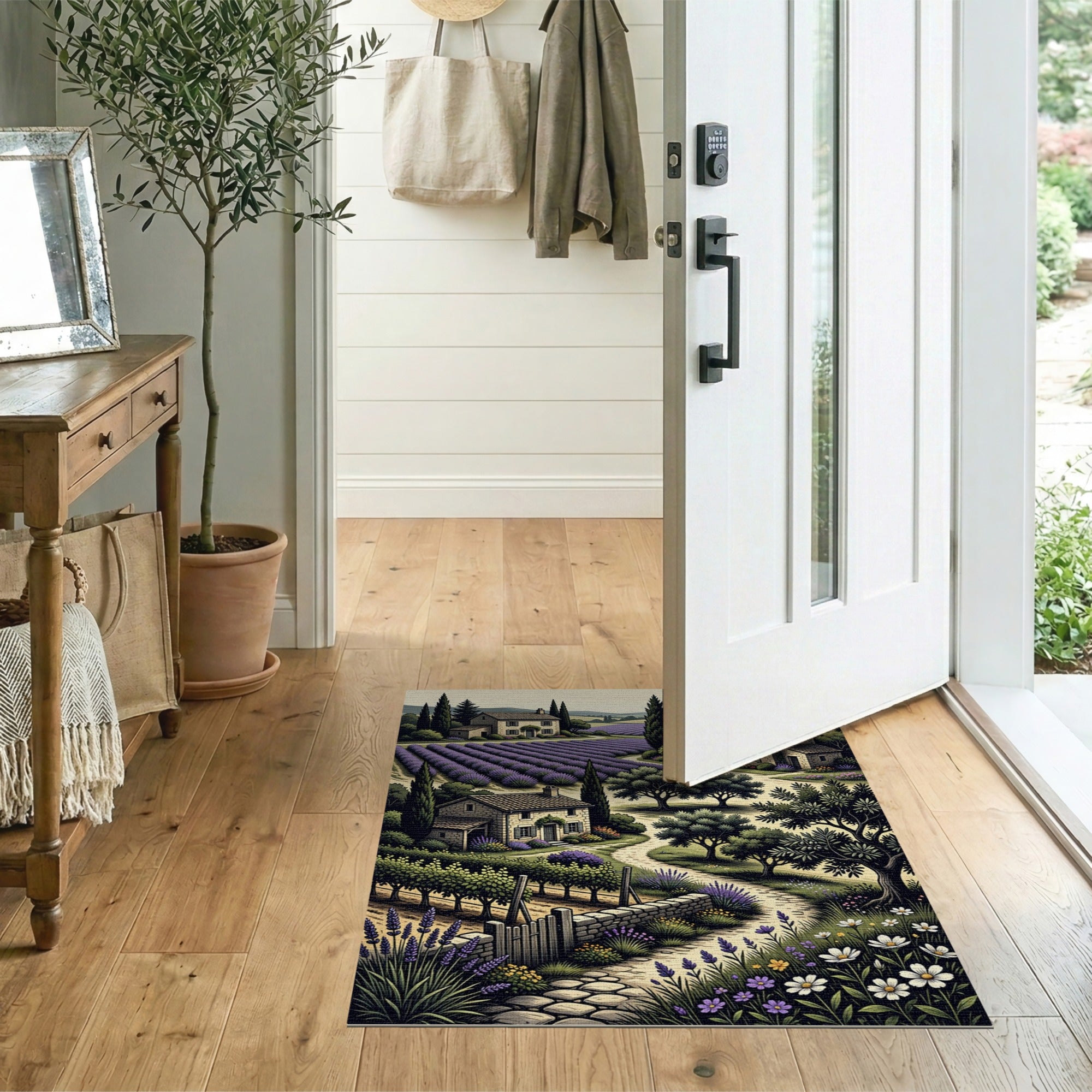 Provence Lavender Fields Rustic Farmhouse Rug