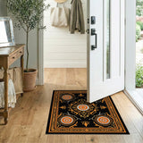 Ornate Orange Medallion Black Area Rug