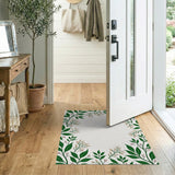 Lush Green Leaf and Bud Frame Rug