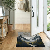 Grey Wolf Full Moon Mountain Landscape Rug