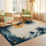 ODIKA Washable Retro Tropical Beach Palm Tree Area Rug - Low Pile Non-Slip