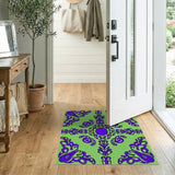 Purple Swirl Tribal Motif Green Area Rug