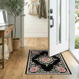 Vintage Pink Rose Floral Medallion Rug