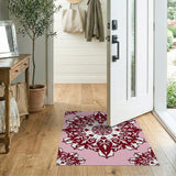Blush Pink Maroon Snowflake Mandala Area Rug