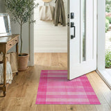 Pink Vibrant Pink Striped Geometric Area Rug