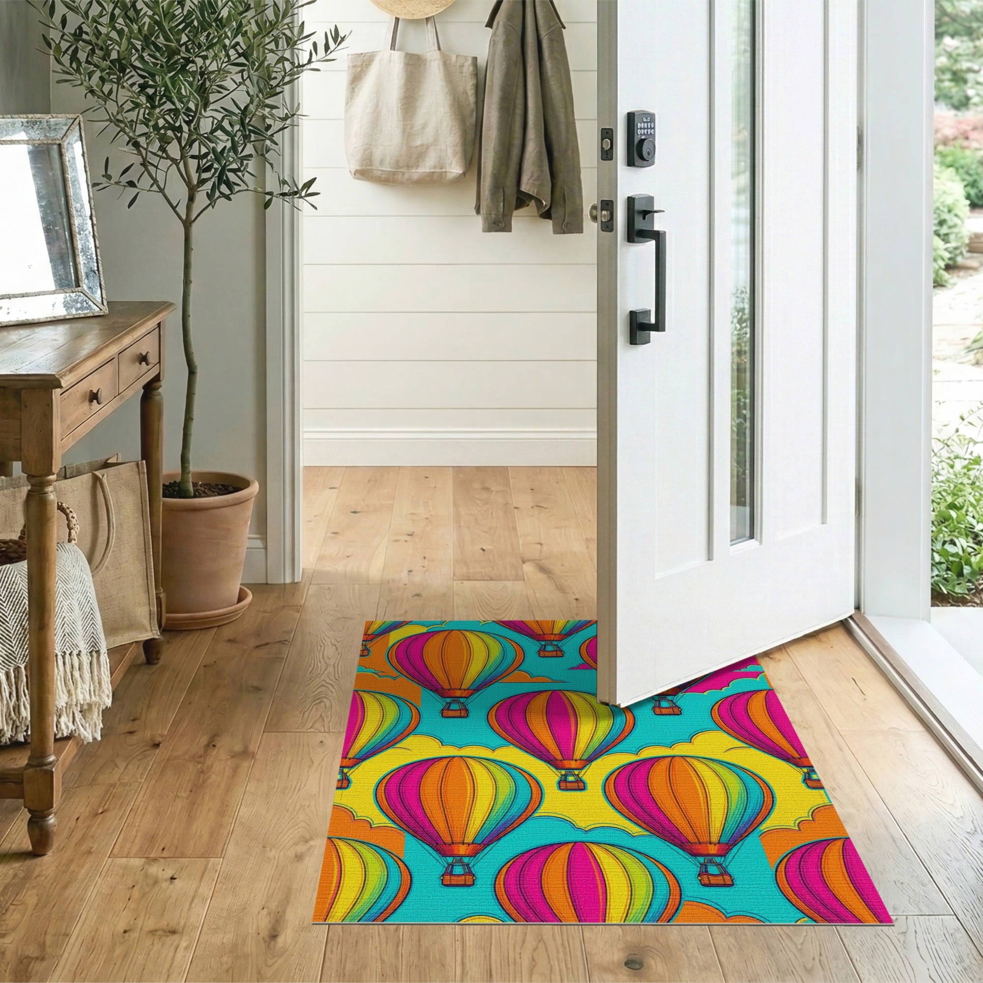 Vibrant Rainbow Balloon Kids Cartoon Rug