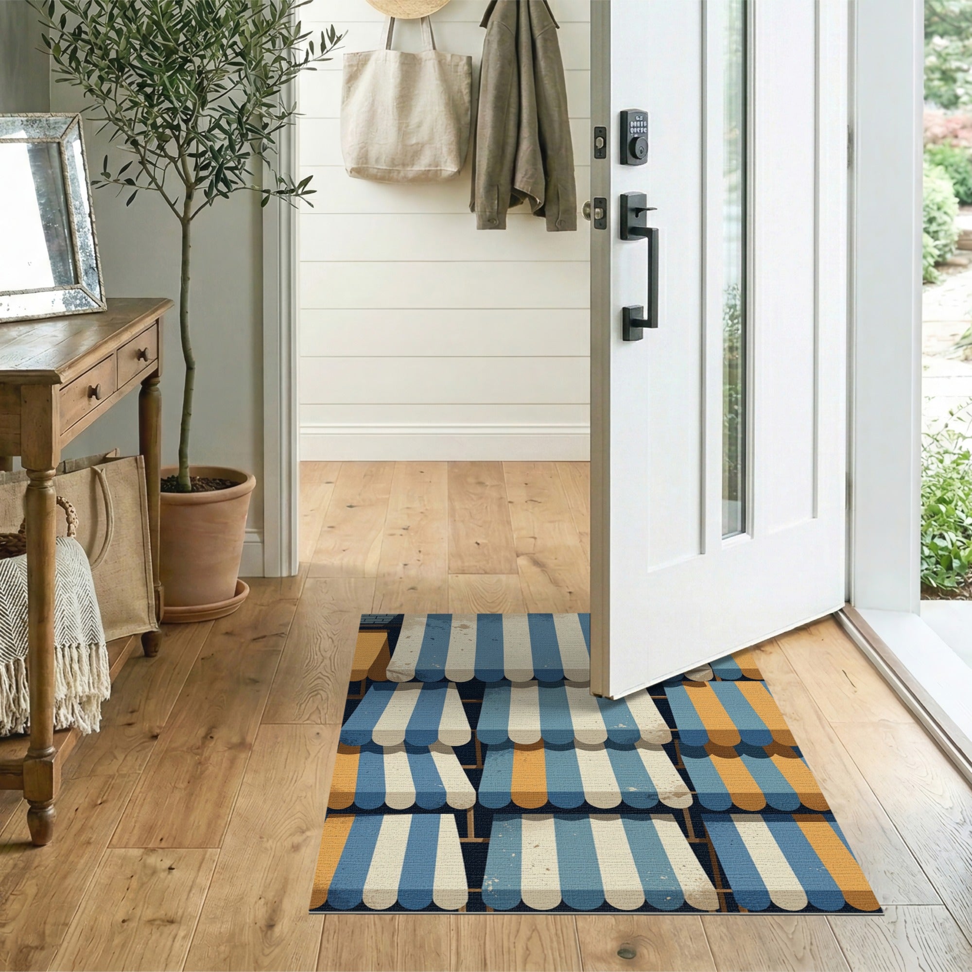 Distressed Vintage Awning Stripe Rug
