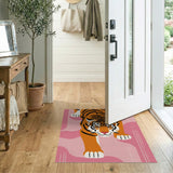 Prowling Tiger on Pink Waves Area Rug