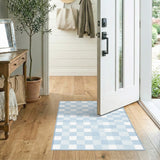 Light Blue Checkerboard Washable Area Rug
