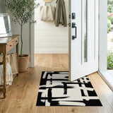 Modern Black & White Abstract Brushstroke Washable Area Rug