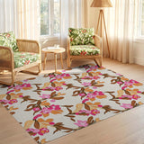 ODIKA Washable Bohemian Floral Area Rug - Low Pile Non-Slip Pink & Orange Rug