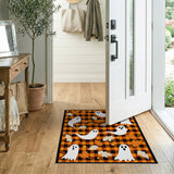 Halloween Ghosts Autumn Leaves Black Orange Plaid Rug