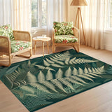 ODIKA Washable Forest Green Fern Botanical Low Pile Area Rug