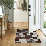 Modern Geometric Patchwork Area Rug in Grey Brown
