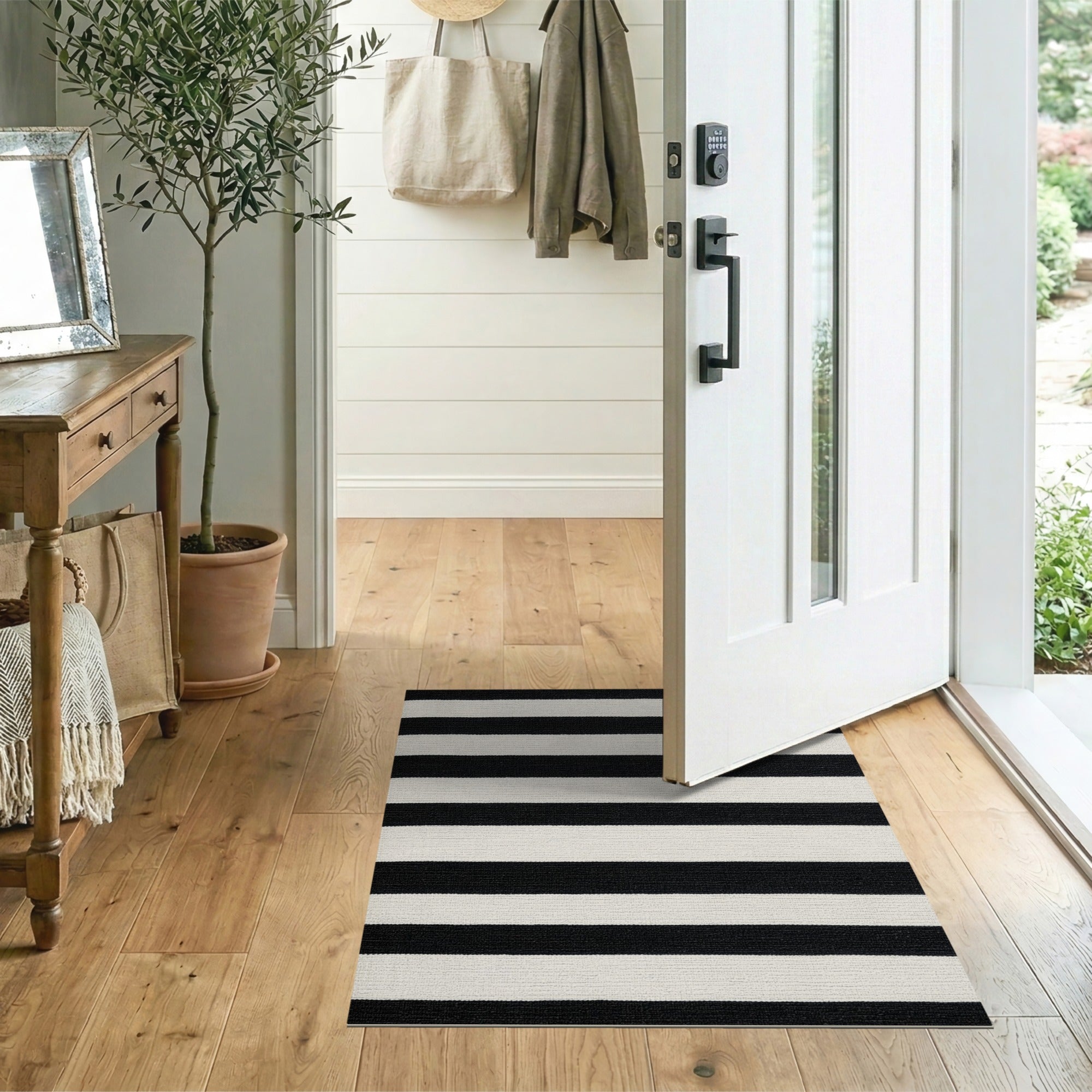 Bold Black White Striped Woven No. 3 Area Rug