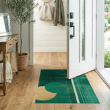 Emerald Green Gold Geometric Grid Area Rug