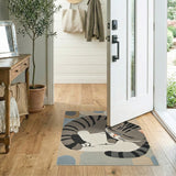Curled Sleeping Tabby Cat Geometric Rug