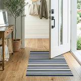 Coastal Beach Navy and White Striped Coastal Area Rug