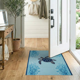 Navy Sea Turtle Teal Blue Coastal Rug