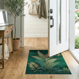 Emerald Green Gold Fern Leaf Area Rug