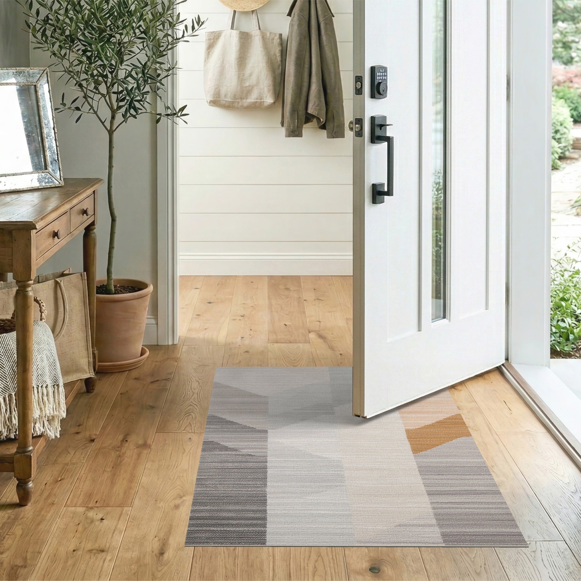 ODIKA Modern Geometric Washable Area Rug - Low Pile Non-Slip Living Room Carpet