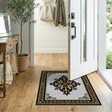 Ornate Gold Fleur-de-Lis Gray Area Rug