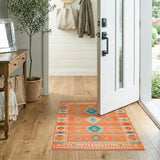 Orange Terracotta Teal Southwestern Geometric Area Rug