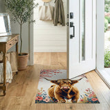 Shaggy Highland Cow Cherry Blossom Area Rug