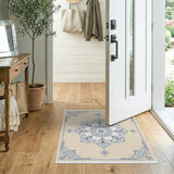 Beige Mandala Area Rug with Ornate Blue Design