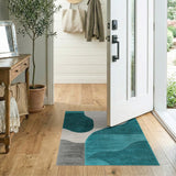 Teal Curved Abstract Area Rug