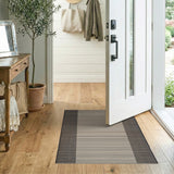 Black Chevron Border Beige Striped Area Rug