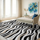 Wavy Black White Zebra Stripe Area Rug