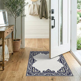 Blue and Teal Traditional Persian Navy Blue Ornate Persian Border Area Rug