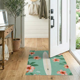 Surfboard Hibiscus Teal Area Rug