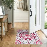 Pink Mandala Heart Boho Area Rug