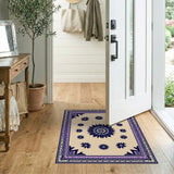 Navy Floral Persian Area Rug with Purple Border