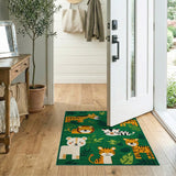 Green Jungle Safari Cartoon Kids Area Rug