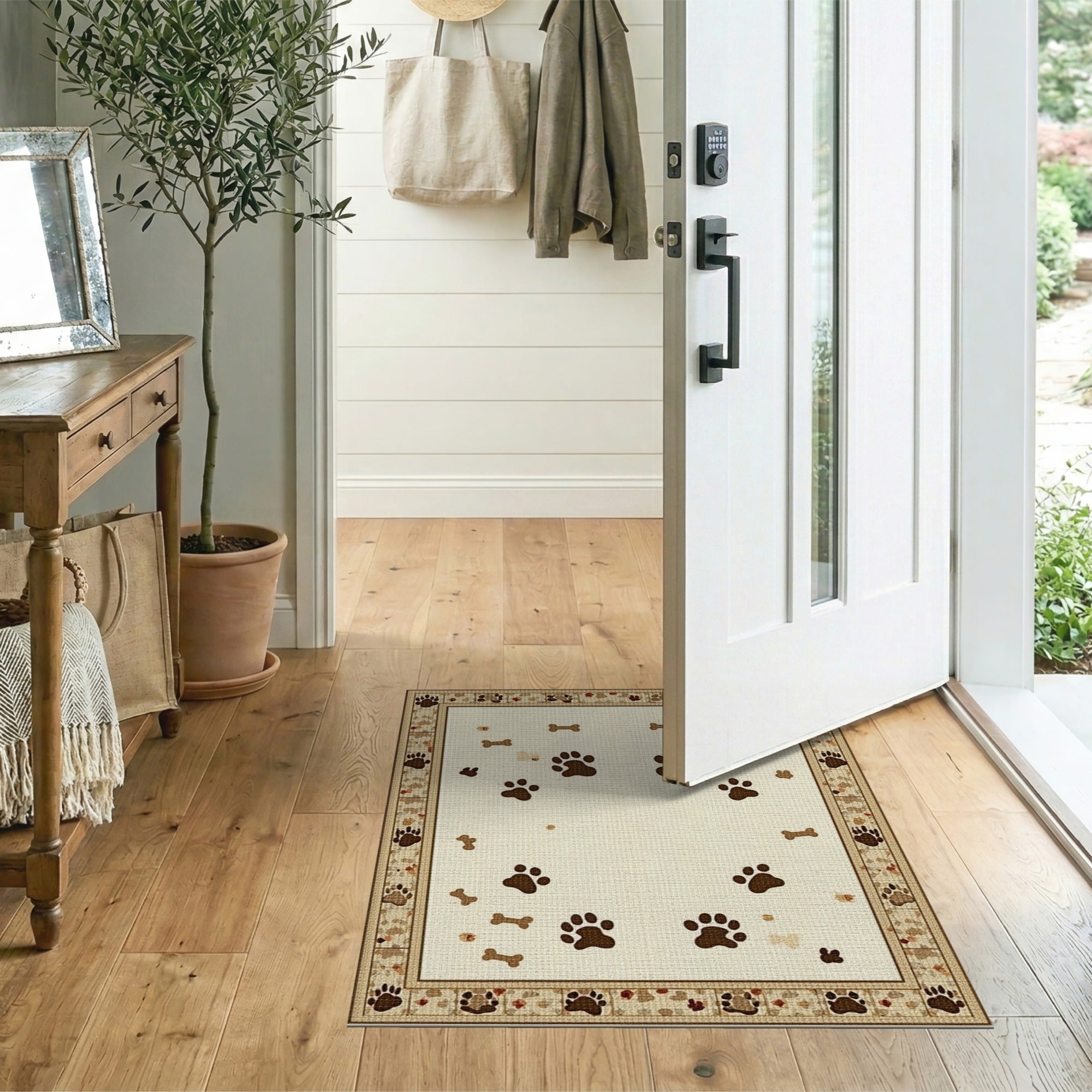 Brown Paw Prints Dog Bones Area Rug