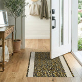 Golden Leopard Print Area Rug with Beige Borders