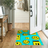 Playful Yellow Smiley Faces Teal Area Rug